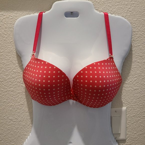 Victoria's Secret women's plunge bra pink with white polka dots size 34D - Picture 1 of 11